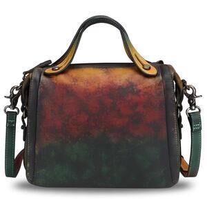 7691 Leather Satchel Purse Retro Handmade Top Handle Handbag Designer